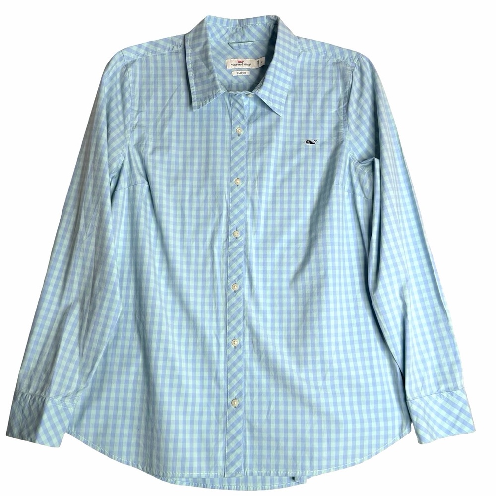 Vineyard Vines Classic Gingham Button Down Shirt Blue Green Women's Size 10